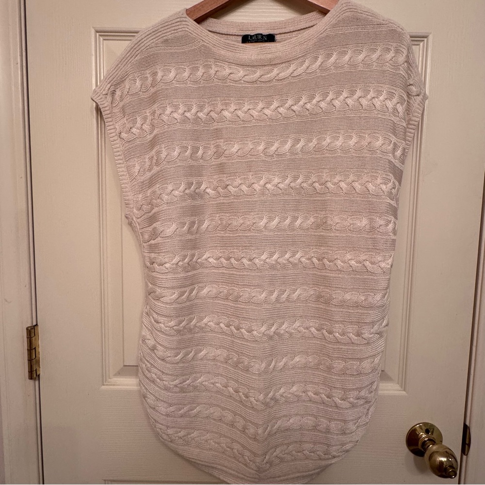 Ralph Lauren Cream Cable-Knit Scoop Neck Sweater